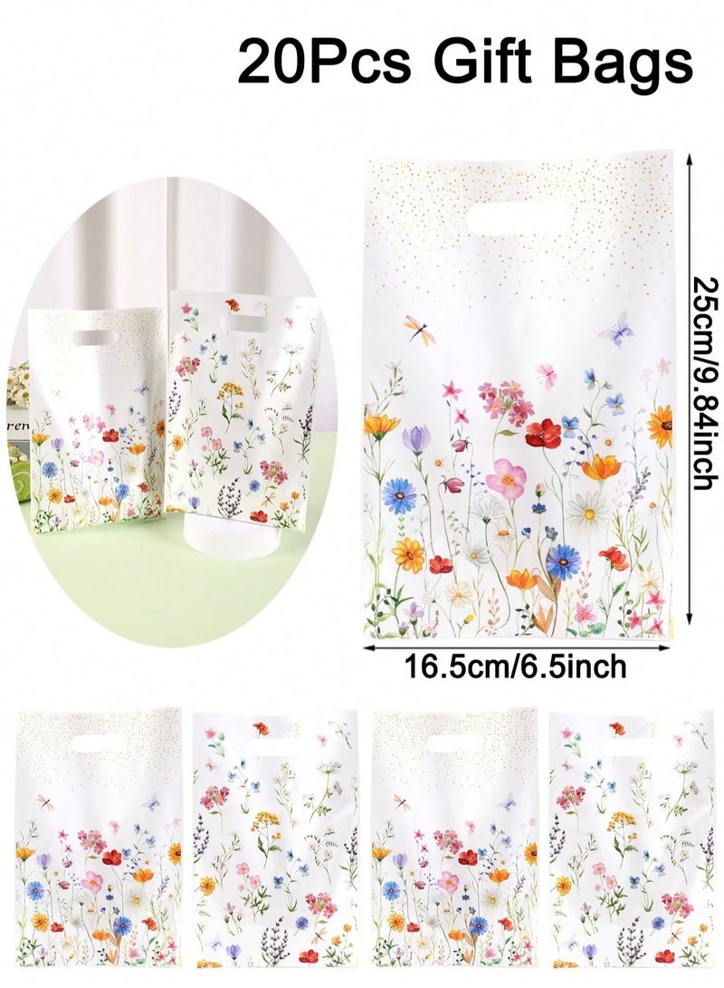 White gift and favor bags decorated with a vibrant floral pattern. Set of 20 bags for distributing sweets and all types of gifts, suitable for birthdays, graduations, and baby showers. - Image 4